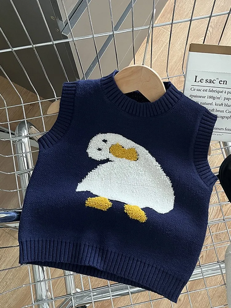 Autumn Newborn Baby Boy Girl Duckling Knitted Round Neck Vest For Children Loose Casual Outing Baby Clothes 1
