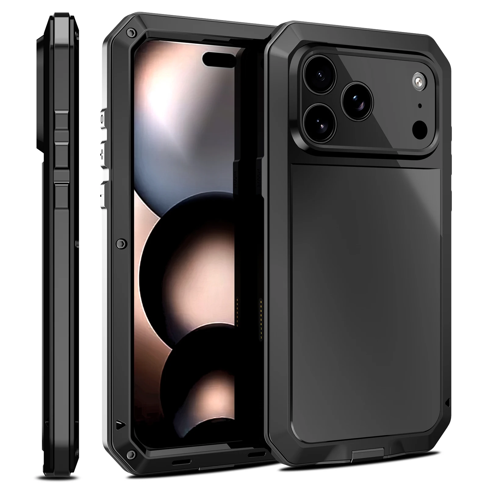Luxury Heavy Duty Case For iPhone 17 16 15 Pro Max Plus Metal Heavy Duty 360 Full Body Shockproof Armour Protective Cover Fundas