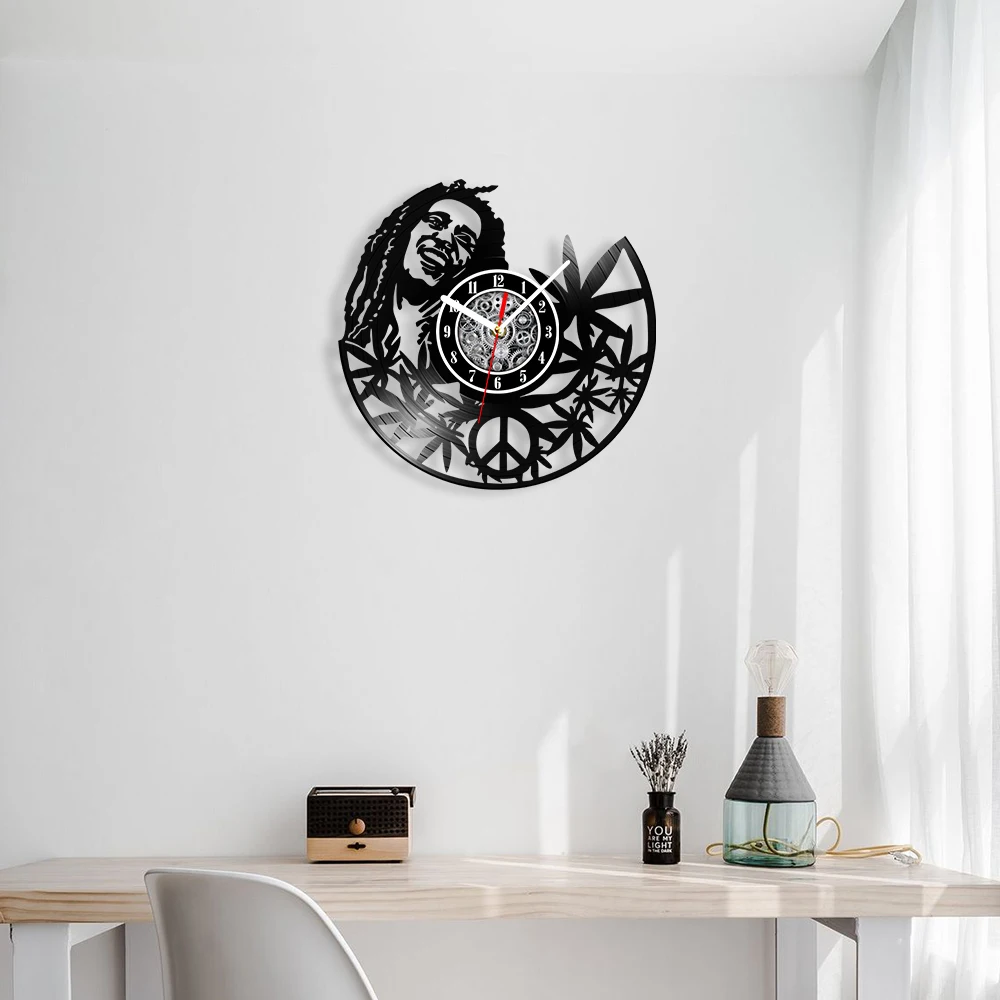Weed Leaf Retro Music Album Wall Clock for Bedroom Man Cave Decor Weed Marijuana Leaf Carved Music Album Vinyl Record Wall Clock 4