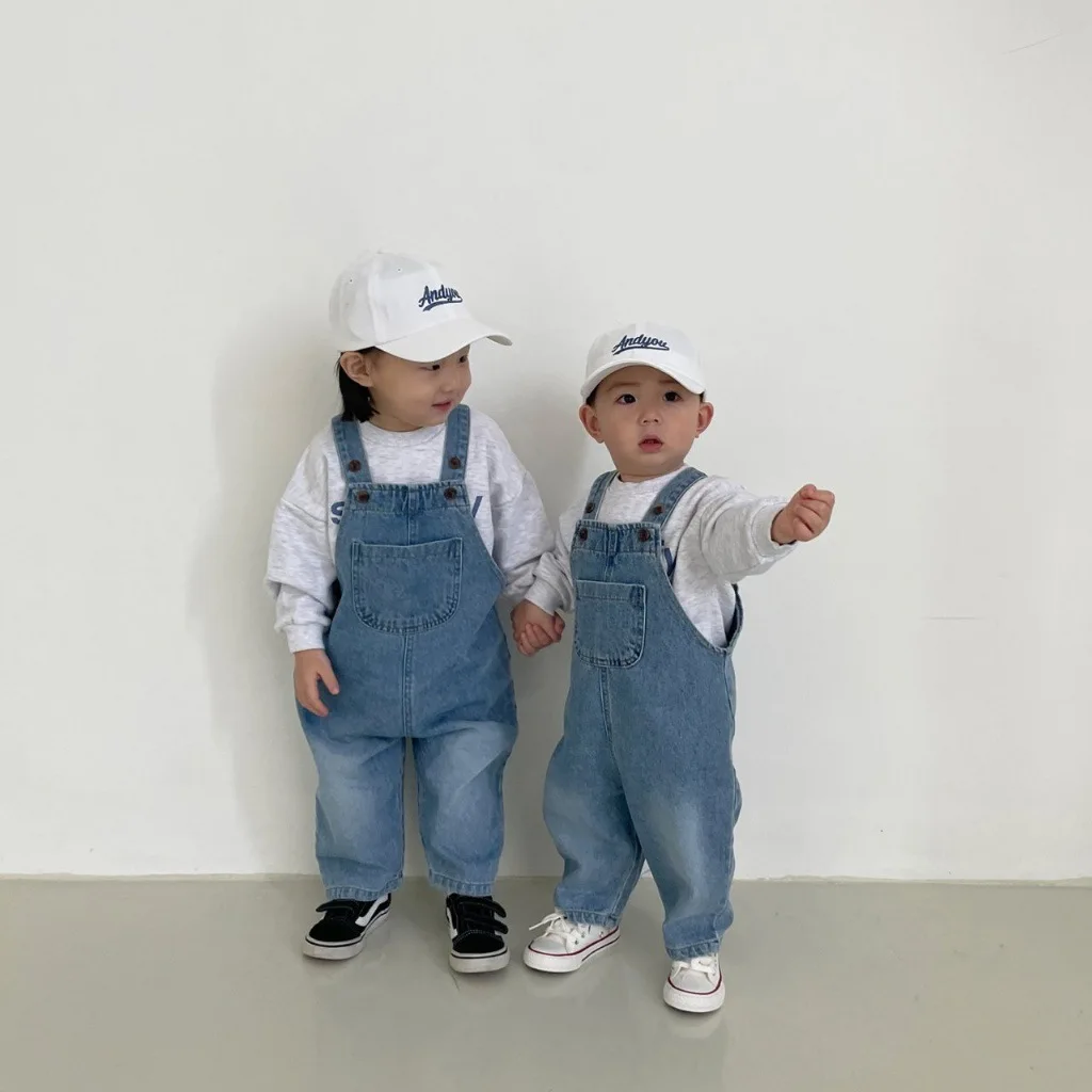 Autumn Baby Denim Overalls Boy Girl Solid Casual Sleeveless Jumpsuit