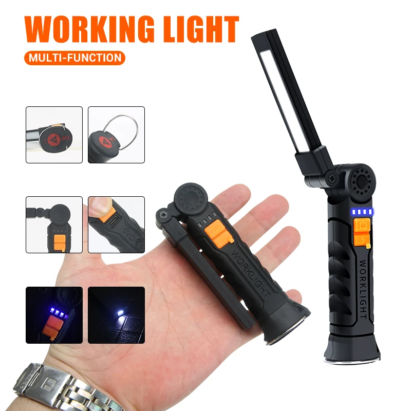 LED Flashlight Rechargeable Torch Work Light with Magnetic Base 4 Modes for Home Outdoor Camping