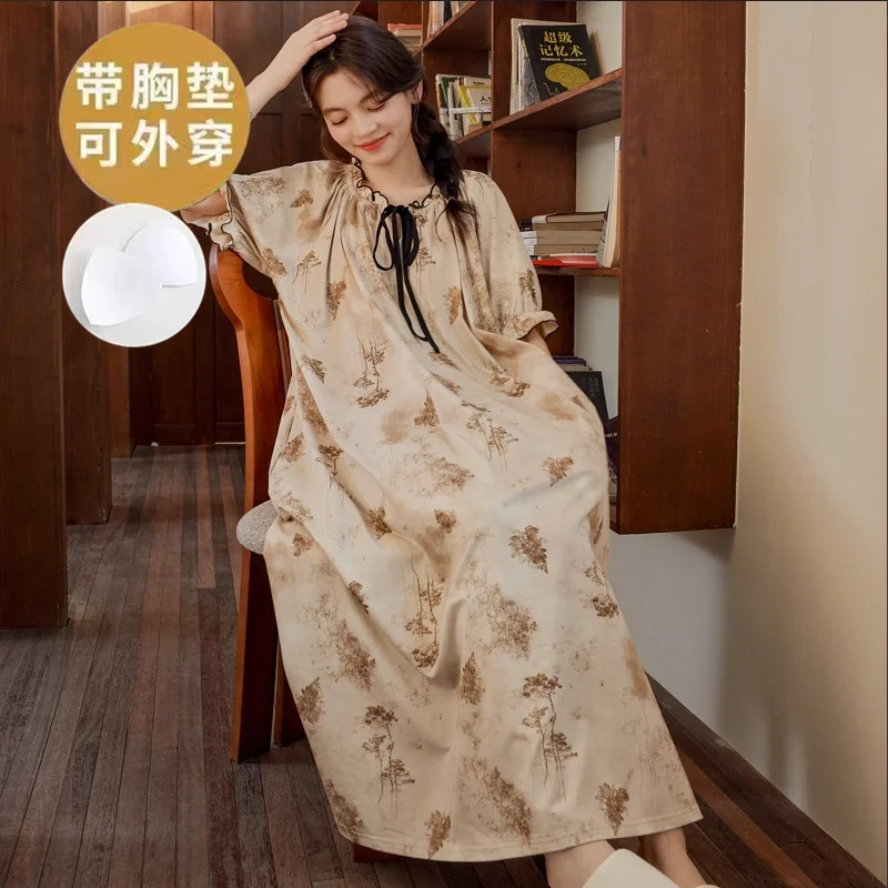 Cloud cotton nightgown [with breast pads] yin 387