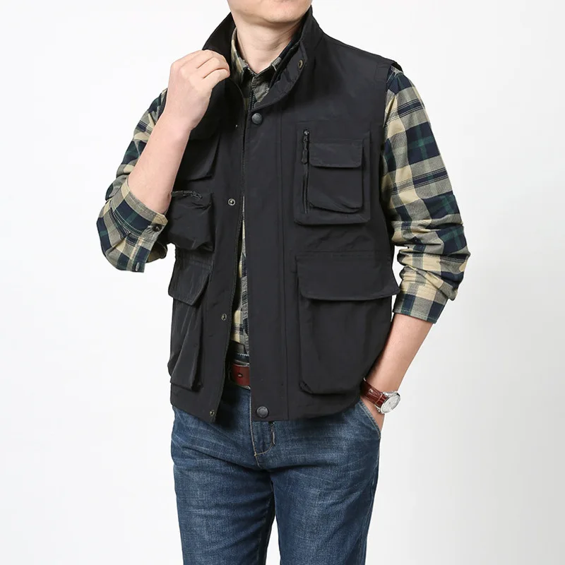Multi-pocket Vest Spring Motorcyclist Clothes Men Sleeveless Jacket Fishing Clothing Denim Summer Tactical Military Coat Work