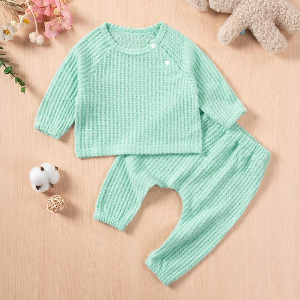 Baby Girls Loungewear Clothes Sets Solid Long Sleeves Tops+pants Suits 2PCS Newborns Boys Autumn Spring Pyjamas Infant Outfits