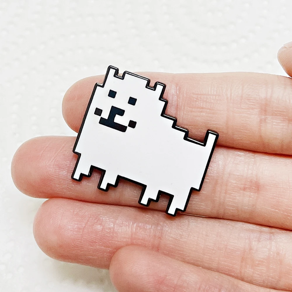 Game Undertale Animal Badge Brooch Pins Cute Black/White Pixel Cartoon Dog And Flowey Shape Cosplay Props