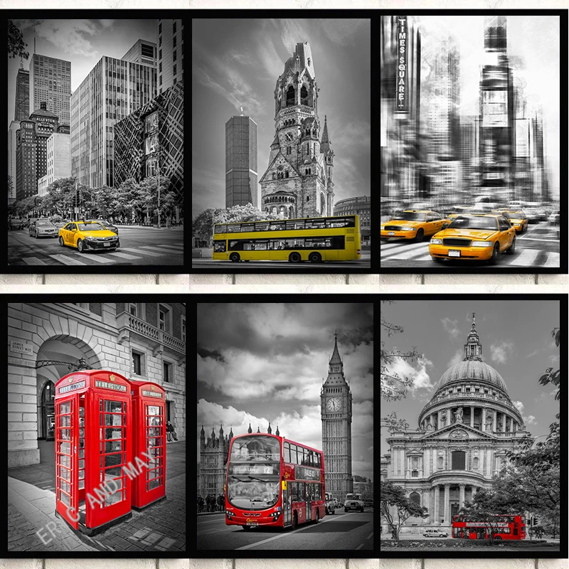 

Box Telephone Yellow Traffic Red Posters Canvas Painting Print Modern City Landscape Wall Art Pictures Poster Living Room Decor