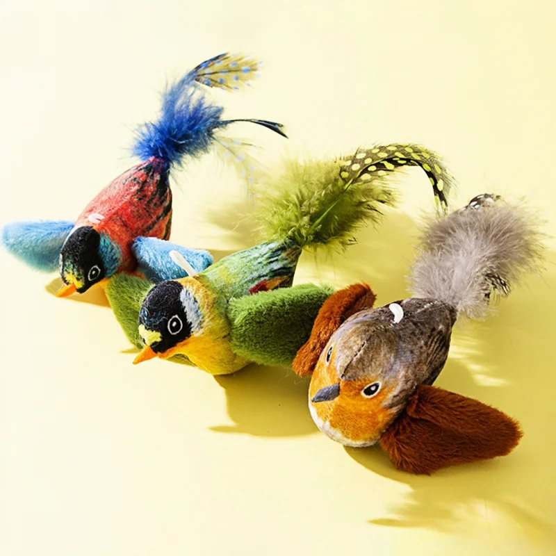 Cat Toys Simulation Bird Interactive Electric Sounding Birds Cat Chew Bite Plush