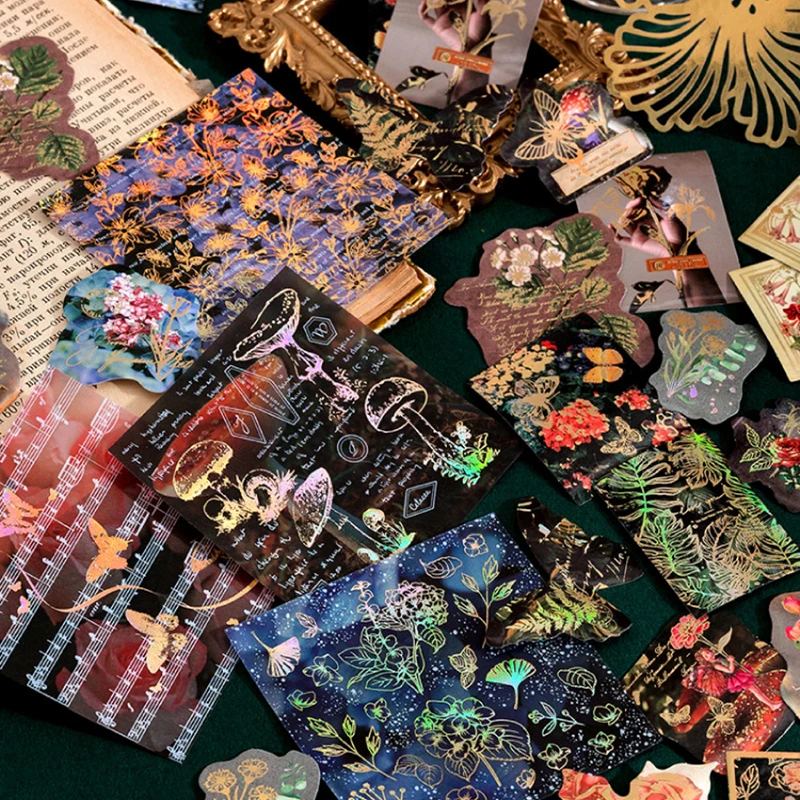 40Pcs Vintage Gold Hot Stamping Sticker Set Scrapbooking Decorative Paper Scrapbook Supplies Kit