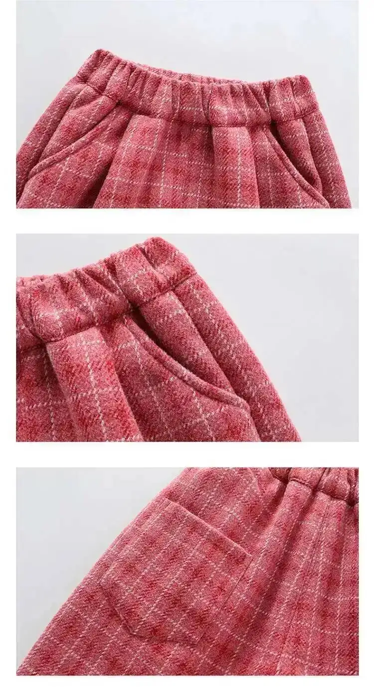 Herbst Winter Kinder Hosen 1-10Y Mädchen Dicke Warme Fleece Plaid Tweed Lose Gerade Hosen Koreanische Kleinkind Tragen Kinder Kleidung – Detail 14