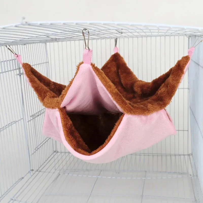 Einfarbig Winter Haustier Hängematte Doppel Schicht Dicken Plüsch Hamster Hängematte Chinchilla Meerschweinchen Frettchen Schlafsack Hamster Käfig – Detail 5
