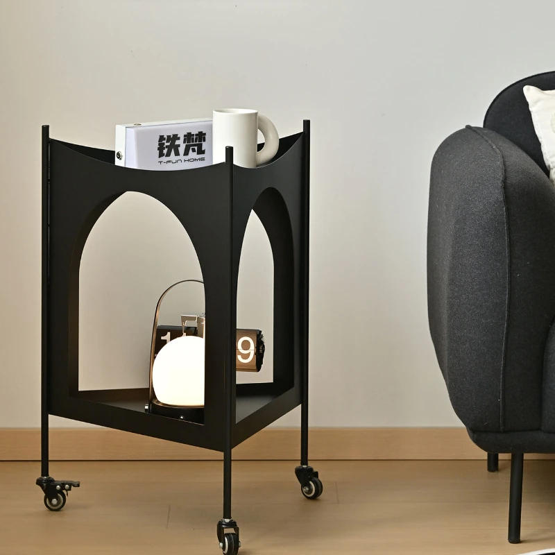 Ironfen Mobile Side Table, Small Black Tea Table for Living Room and Balcony, Creative Pushcart Coffee Table