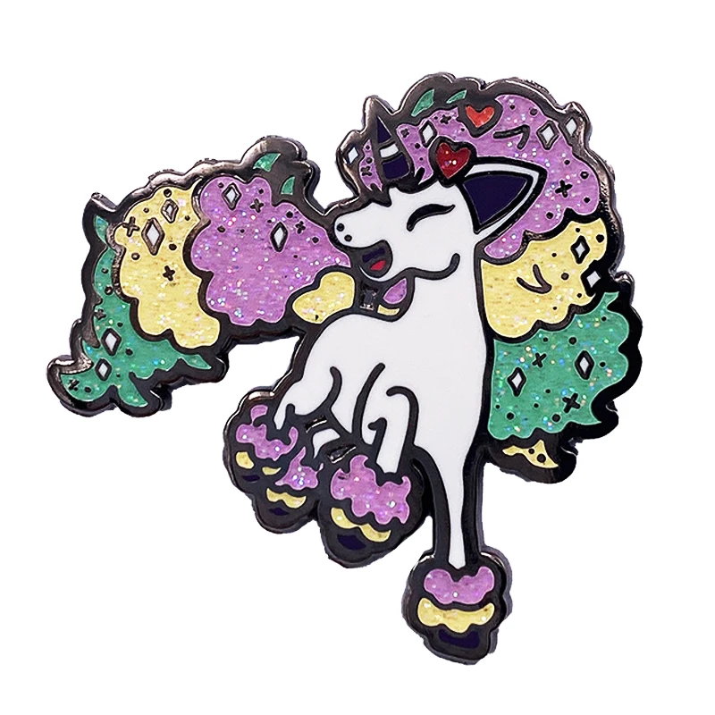 

Producer Colorful And Beautiful Unicorns Lapel Pin Cartoon Purple Yellow Green Glitter Hard Enamel Black Nickel Metal Badge