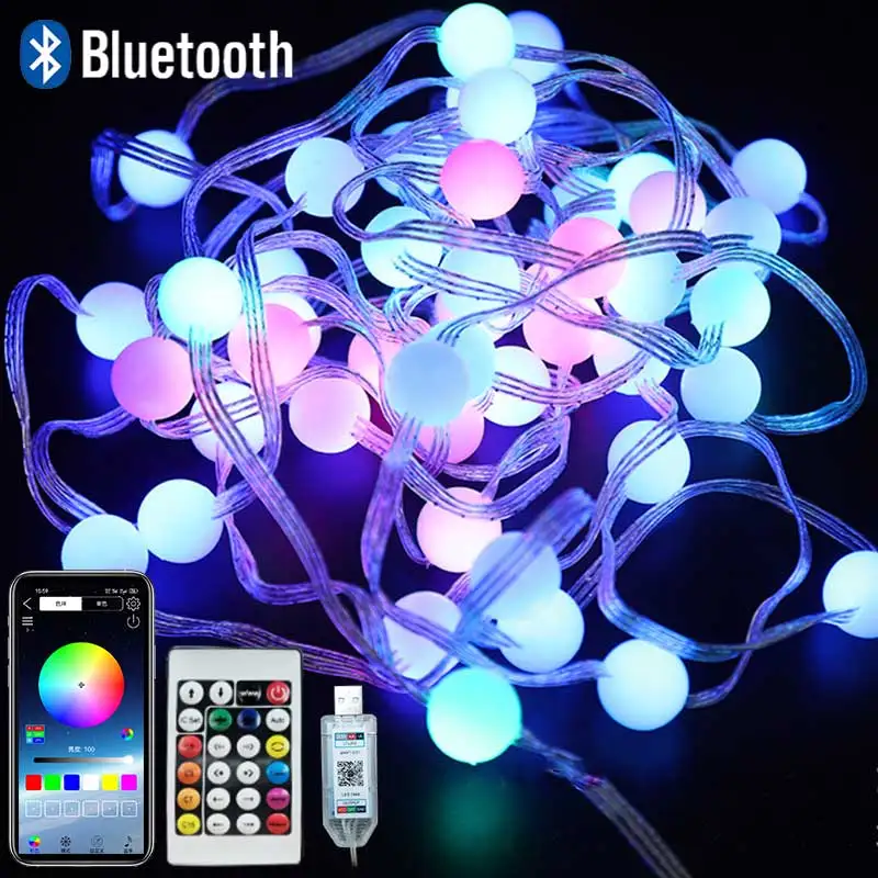 Description Picture 4 of item15M LED Ball Light String Fairy Lights DC5V RGBIC Lamp Bluetooth Controller USB Plug and IR Remote for Outdoor Party Christmas