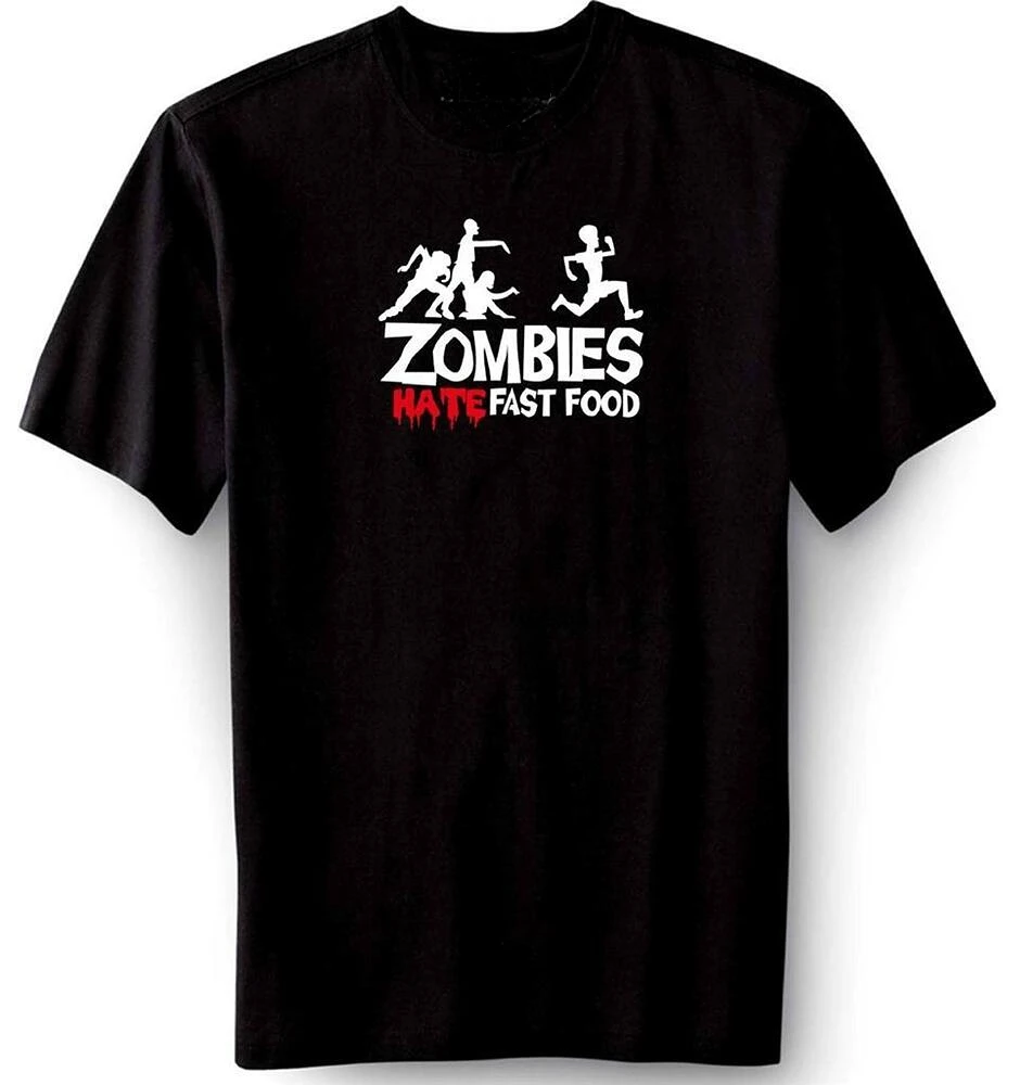 

Zombies Hate Fast Food Funny Halloween Evil T-Shirt 100% Cotton O-Neck Summer Short Sleeve Casual Mens T-shirt Size S-3XL