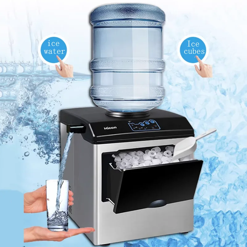 Hicon 2 in 1 Water Ice Maker, 48lbs Daily Ice Cube Makers,Stainless Steel Ice Makers Countertop,Tabletop Ice Maker Machine with 2