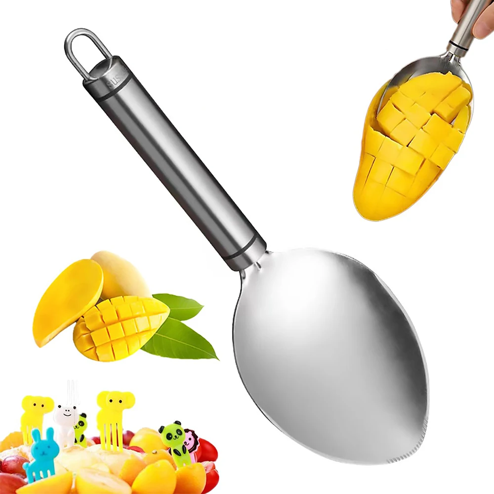 

Stainless Steel Mango Slicer Non-Slip Mango Splitter Cutter Divider Cuber Core Remover Tool Fruit Cutter Scoop Kitchen Gadgets