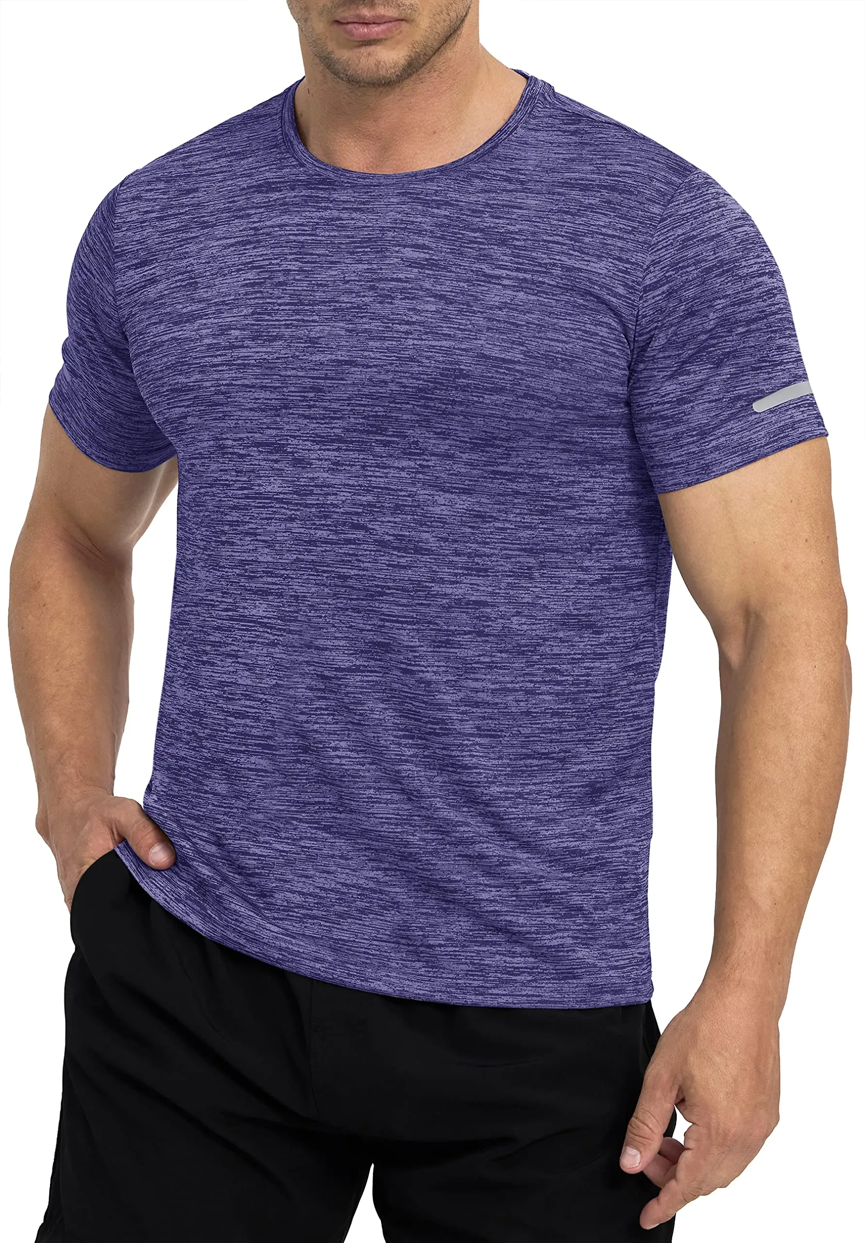 TACVASEN Quick Dry Summer T-shirts W/ Reflective Stripe Men Running Fitness Tops Gym Training Shirt Breathable Casual Sportswear