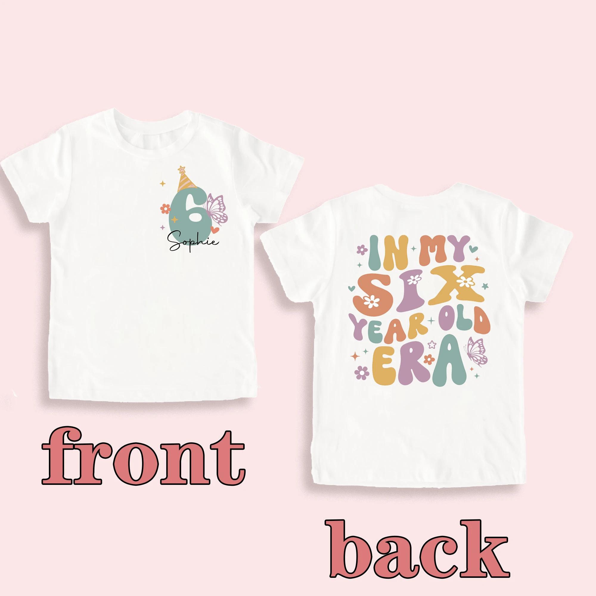 Personalised Girls Birthday Shirt Custom Name Kids 1-9 Year Birthday Party Outfit Child Short Sleeve T-shirt Girl Retro Tee Tops 5