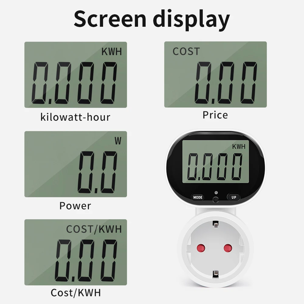 Kwh Energy Meter 220V AC misuratore di consumo elettrico Digital LCD wattmetro misuratore di potenza elettrica presa ue misurazione del wattaggio