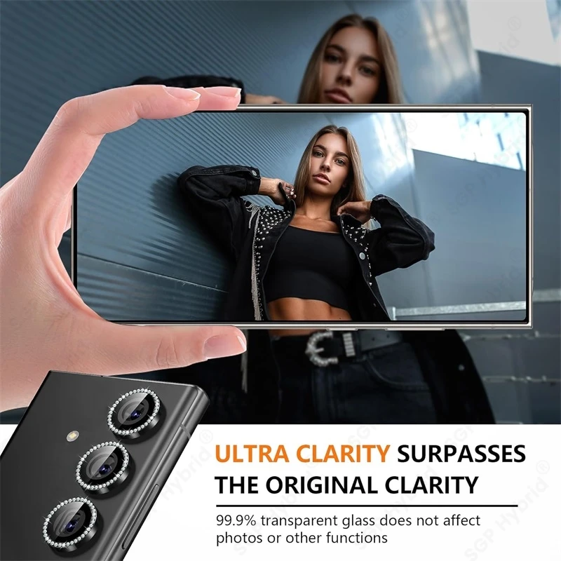 Luxury Diamond Camera Protector Case with Metal Ring Lens Glass