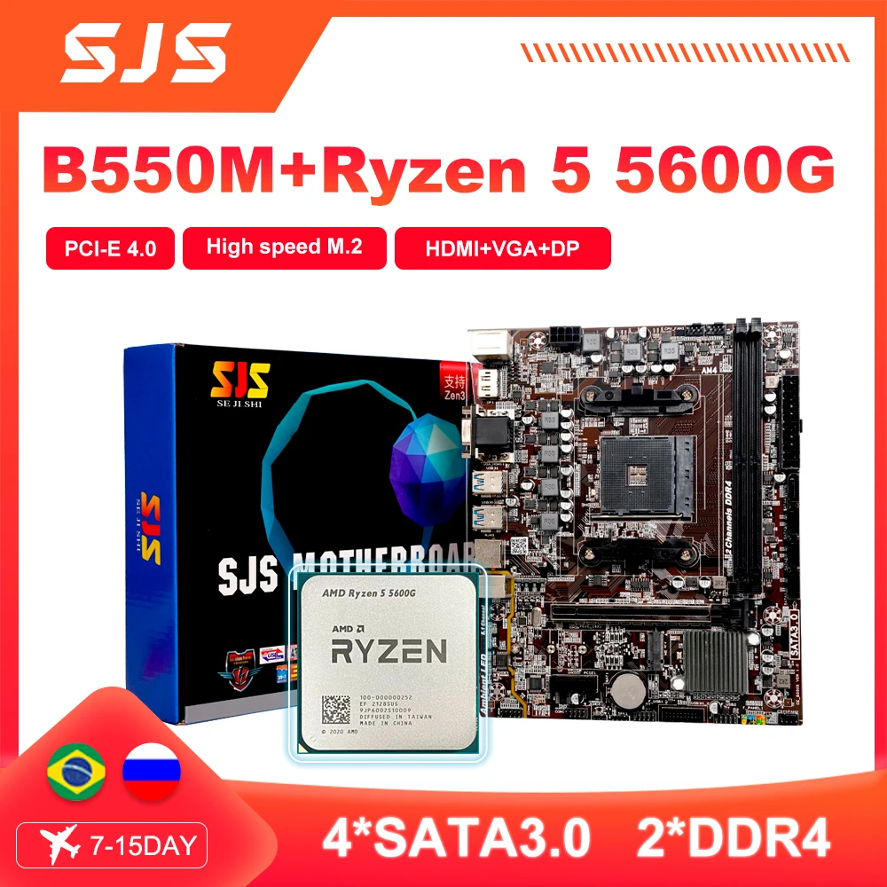 Amd Nuovo Ryzen 5 5600G R5 5600G 3.9 Ghz 6-Core 12 Thread Cpu + Sjs Amd B550M Scheda Madre Micro-Atx B550 Ddr4 64G Socket Am4