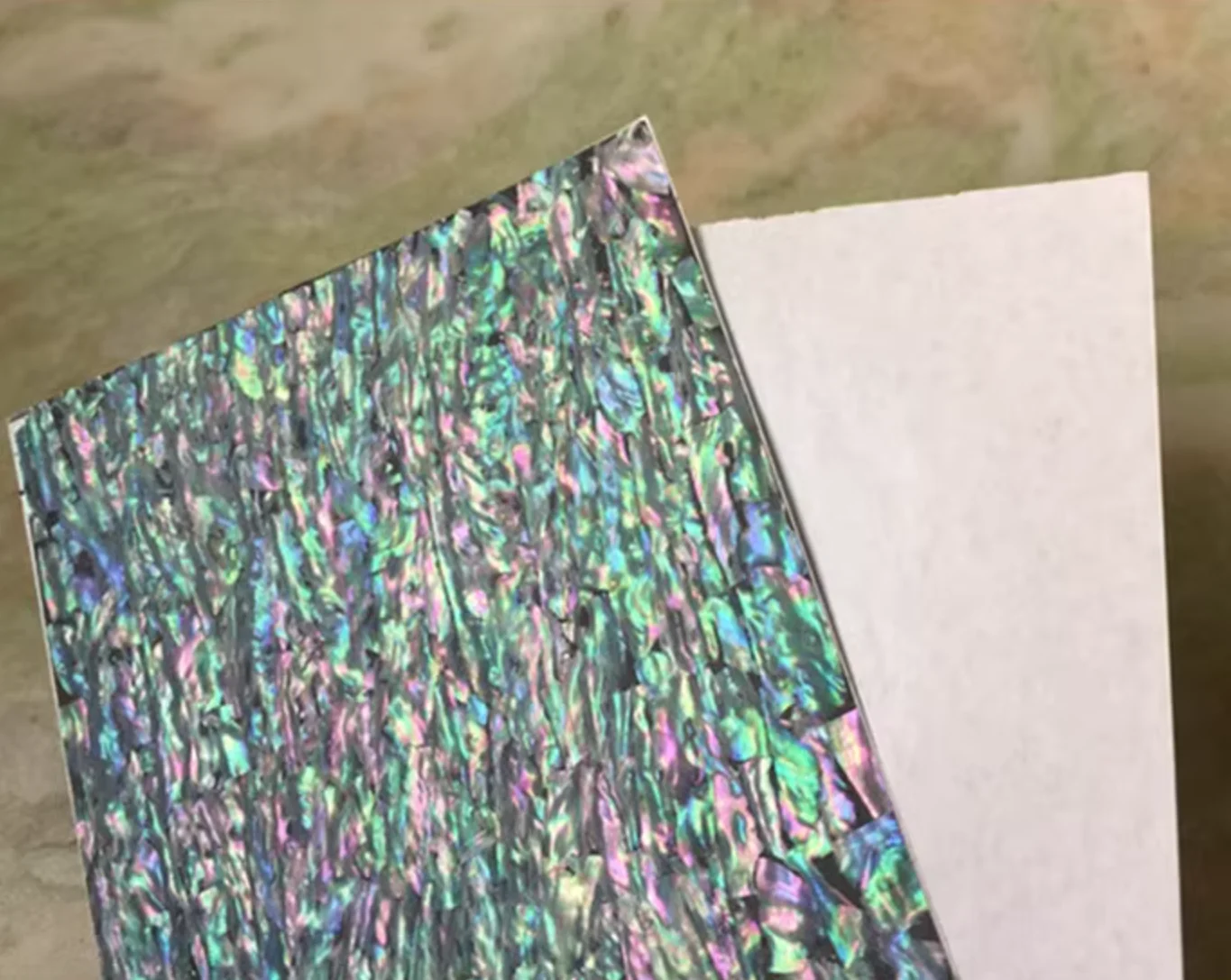 크기: 14x24cm 두께: 0.25mm, 다채로운 전복 쉘 베니어, 접착 백킹 포함, DIY 낚싯대 장식, 수공예품