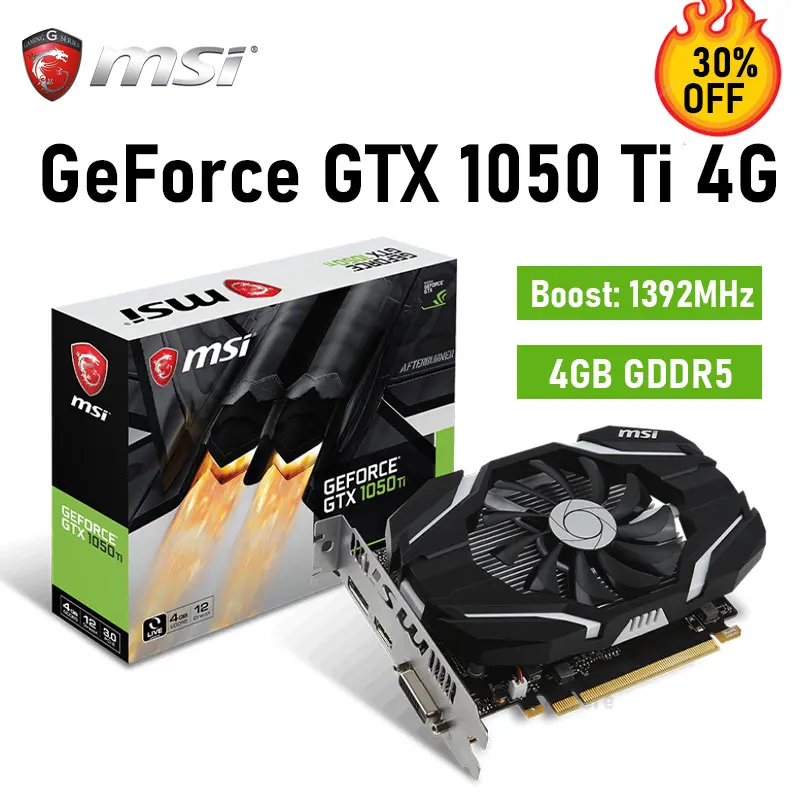 MSI GeForce GTX 1050 Ti 4G GDDR5 Graphics Card 128bit 1392MHz DVI ...