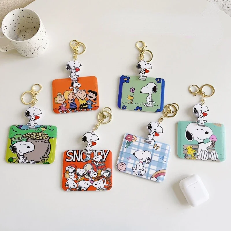 Snoopy Retractable Card Holder Keychain Student Campus Meal Card Hospital  Nurse Badge PVC Holder with Lanyard Kids Card Cover