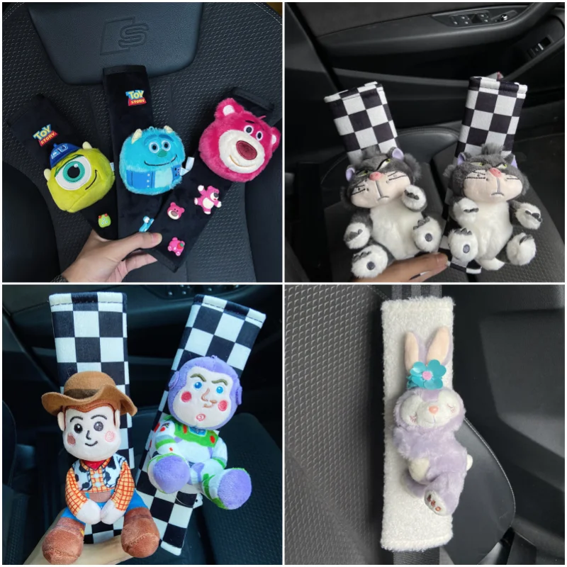 Disney Sullivan Lotso Lucifer Lotso StellaLou Car Seat Belt Cover Shoulder Protectors Anime Cartoon Auto Decorate Accessories