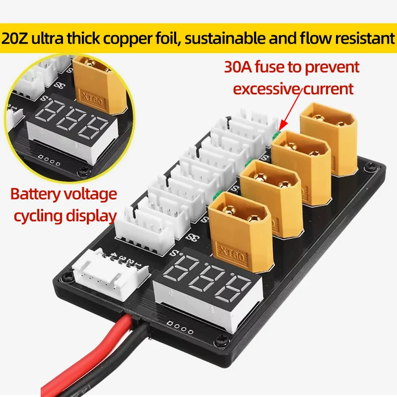 Utilisation de la carte de charge parallèle XT30 XT60 pour LiPo RC, connectée à plusieurs batteries