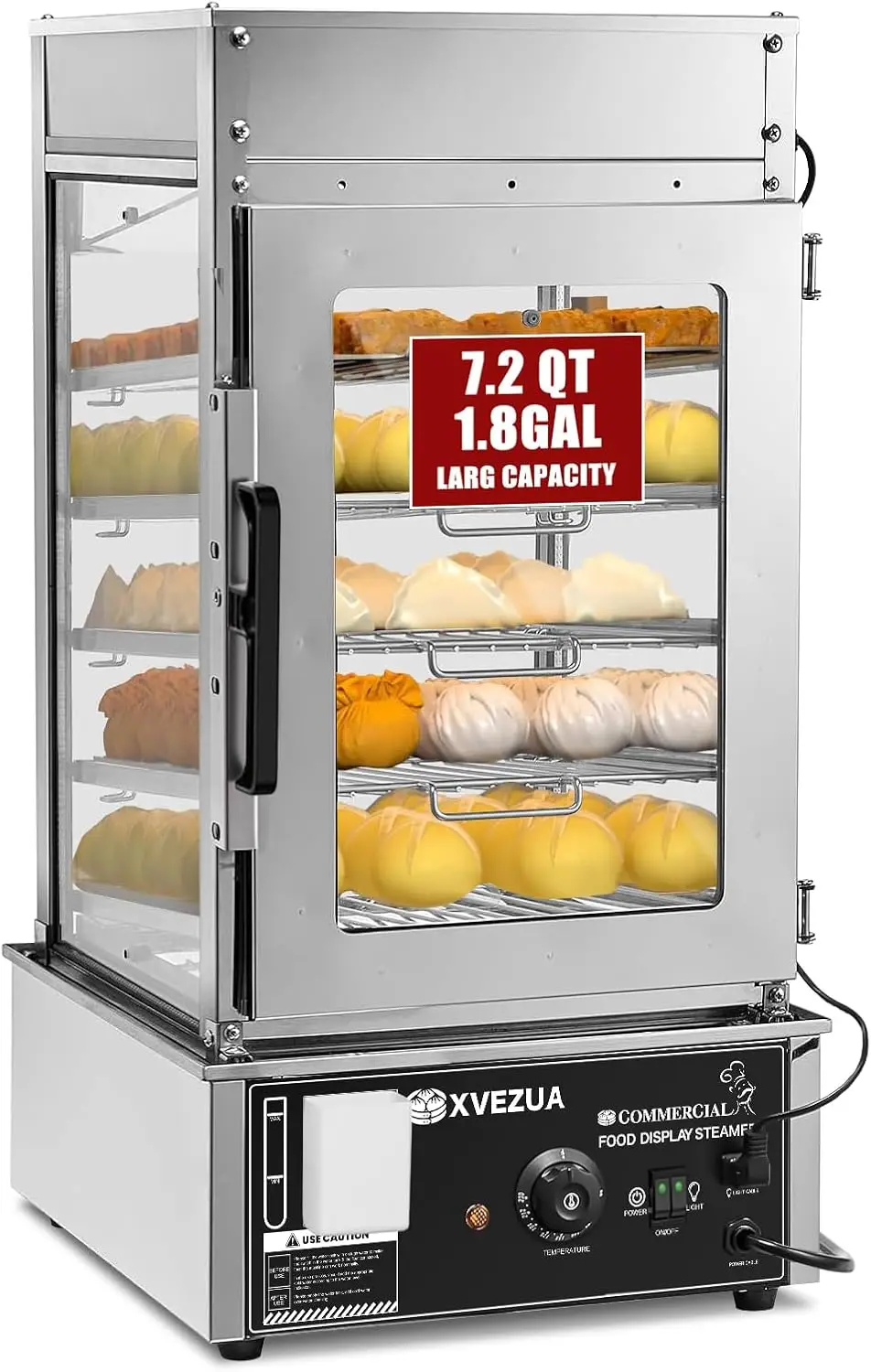 Food Steamer Display-5 Tier Electric Steamer for Bao Buns Dumpling, Stainless Steel Countertop Commercial Food Warmer,