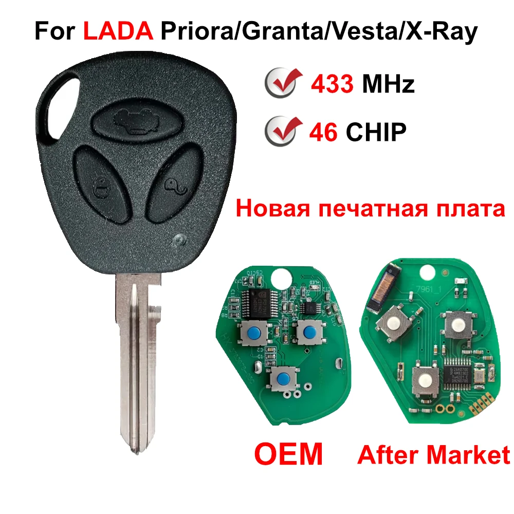 433 MHz 46 Chip 3 Buttons Remote Car Key For Lada Priora Granta Vesta X ...