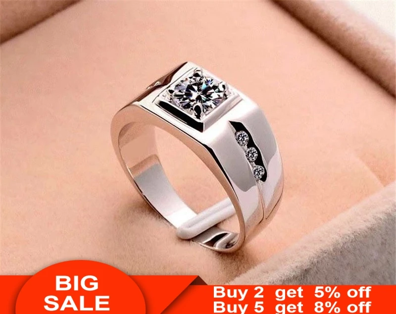 Wedding Rings Engagement Rings Zircon Rings Solitaire 24KT Gold 925 Sterling silver AAA Zircon cz Male Ring For Men Finger Party Jewelry