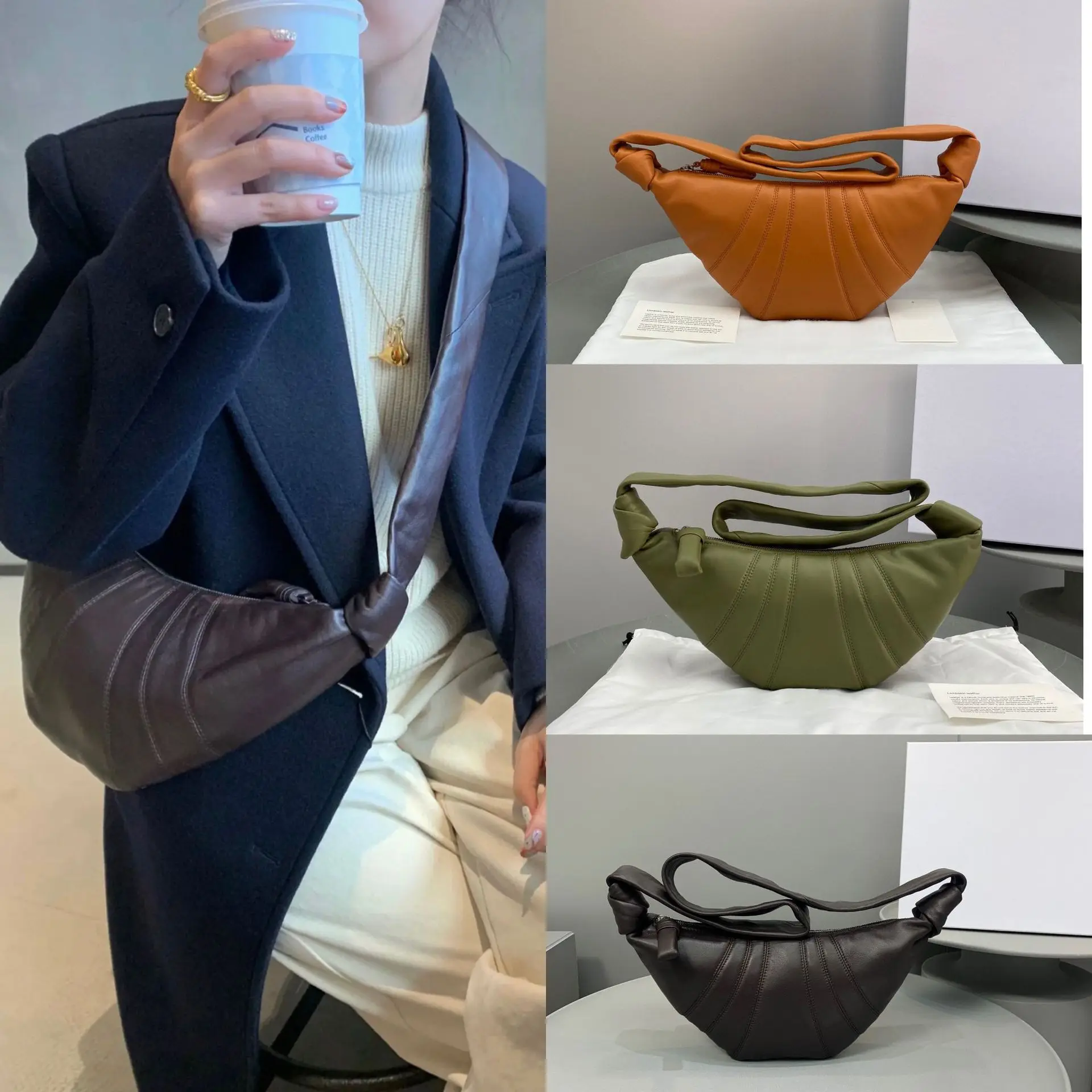 

Cow Horn Bun Song Bun Sheepskin One Shoulder Oblique Cross Chest Bun Dumpling Bun Genuine Leather Underarm Stick Bun Waist Bun