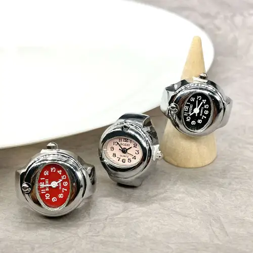 Kiss Jewelry Simple Silver Color Creative Quartz Watch Dial Finger Rings Couple Women Men Elastic Strap Metal Clock Ring Jewelry - Image 2