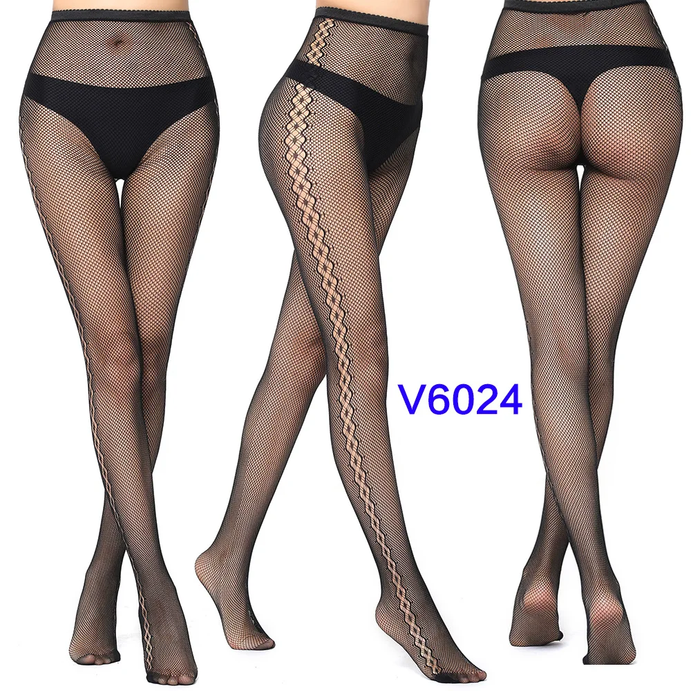 Women's Gothic Lace Fishnet Pantyhose – Seamless Jacquard Weave Garter Stockings