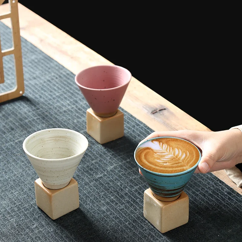 Creative Retro Ceramic Coffee Cup Rough Pottery Tea Cup Japanese Latte Pull Flower Porcelain Household New Pottery Mug 1pcs ceramic coffee cup set