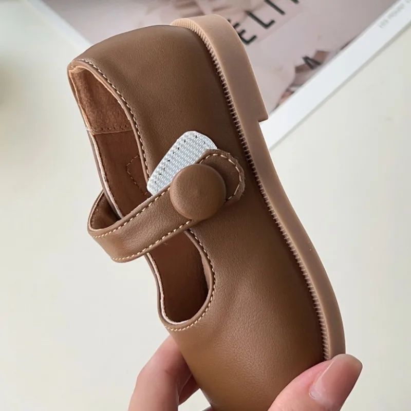 구두 Children Leather Shoes Black Brown Princess Mary Janes Round Toe Little Girl Single Shoes Soft Sole Shallow Kids Dress