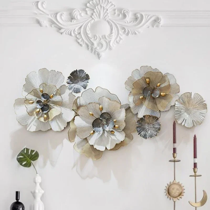 

European 3D Stereo Wrought Iron Flower Wall Decoration Ornaments Home Livingroom Wall Sticker Crafts Sofa Background Wall Murals