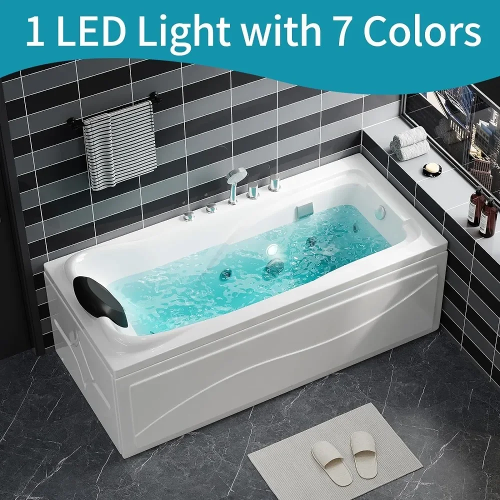Acrylic Whirlpool Bathtub Rectangular Spray Soaking Bathtub Hydraulic Massage Therapy, Faucet and Chromotherapy Nozzle 2
