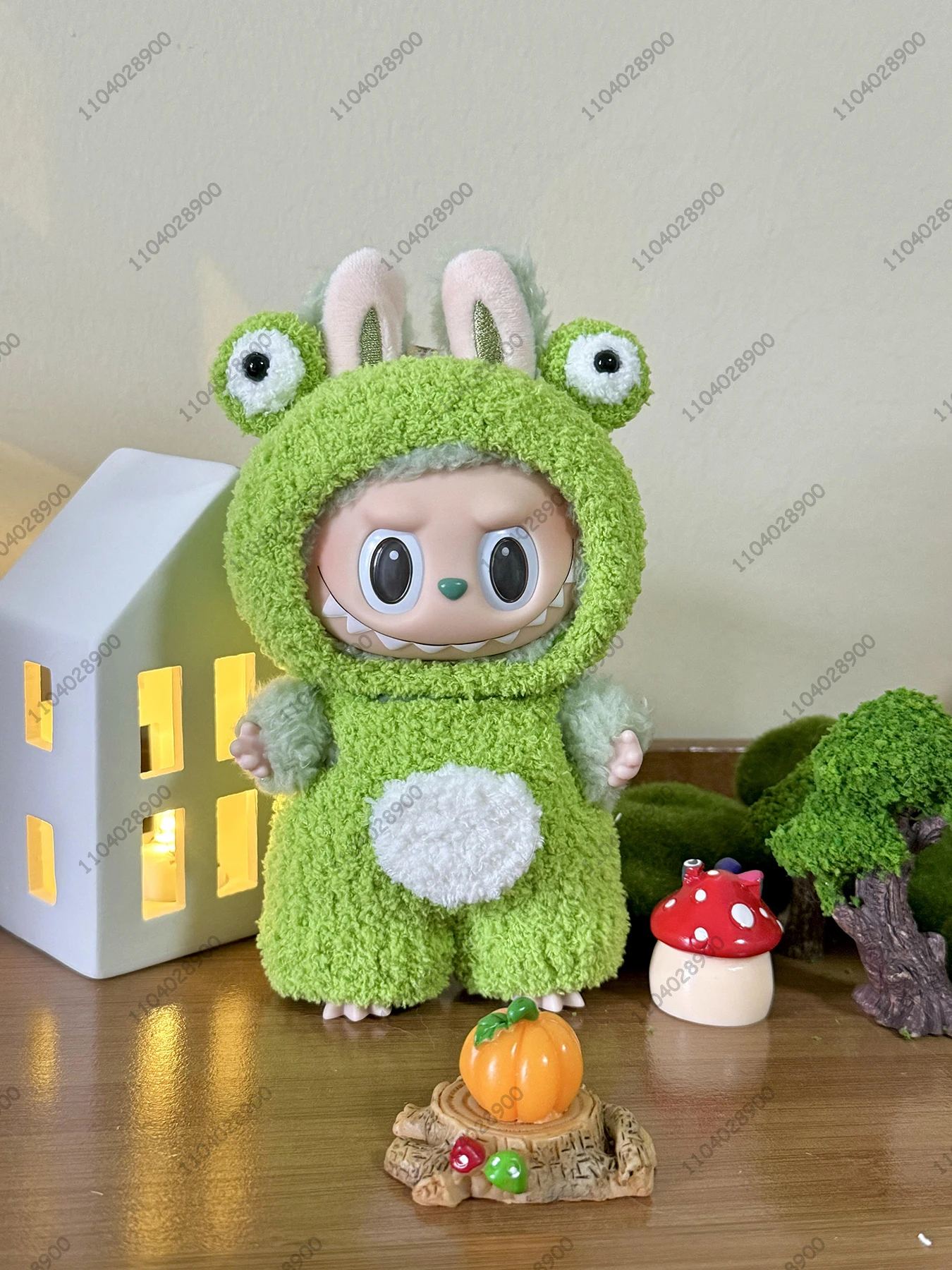 Labubu The Monsters Green Frog Costume Doll Clothes Vinyl Doll 1:1 Original Replica Action Figure Bag Charm Pendant Gift