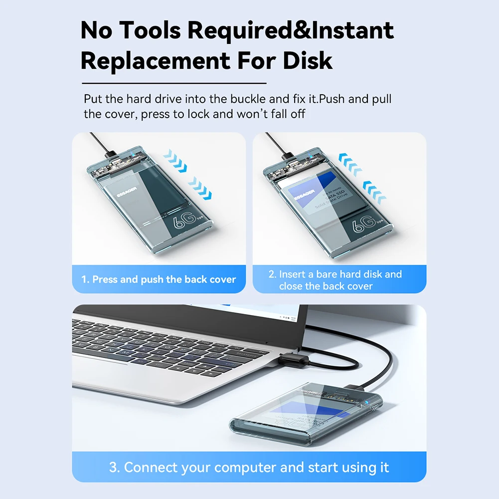 2.5 ġ SATA ڽ ϵ ũ Ŭ, ִ 6TB USB 3.0  ϵ ̺ ̽, 2.5 ġ 7/9.5mm SATA HDD SSD  ʿ 