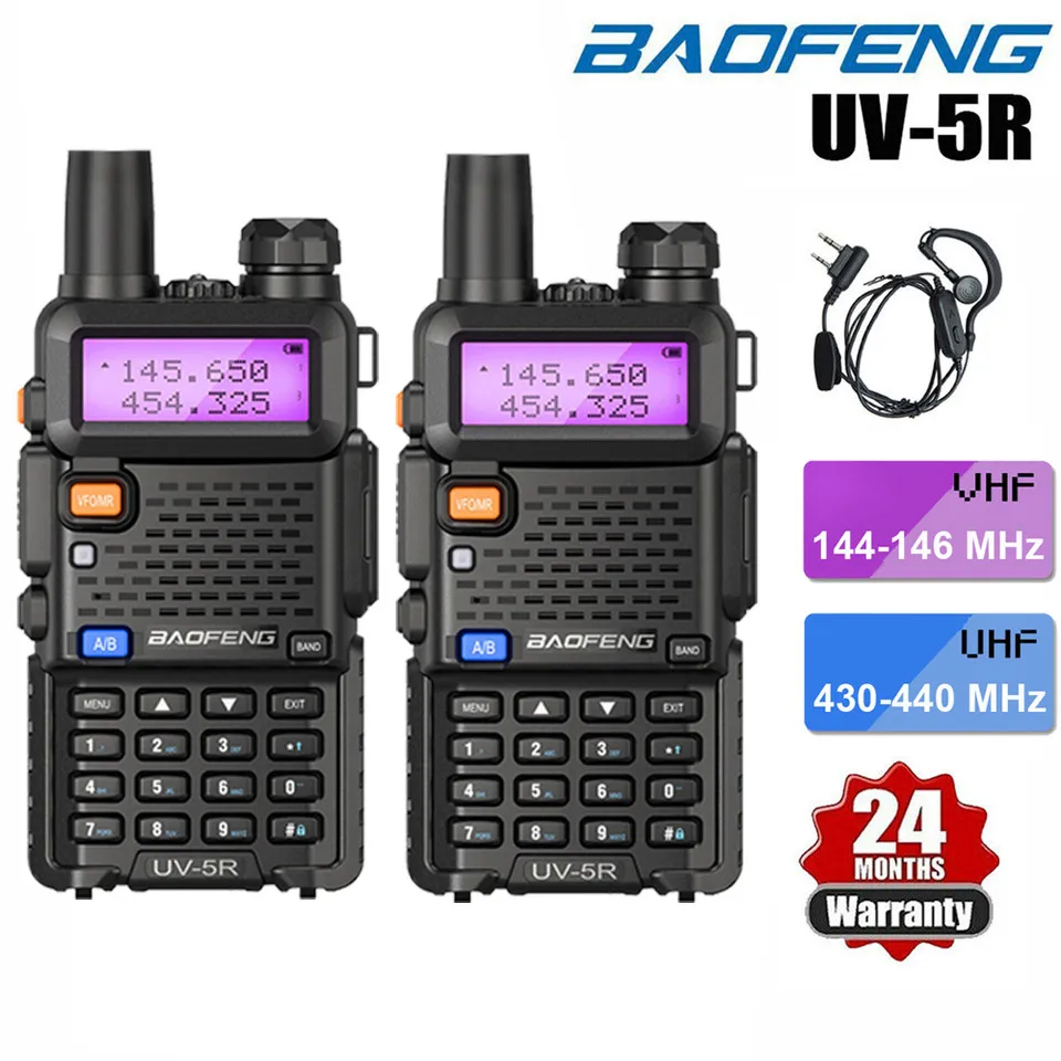 

1-2PCS BAOFENG UV-5R 5W Dual Band FM Two Way UHF/VHF Ham Radio Two Way Walkie Talkie + Free Earpiece