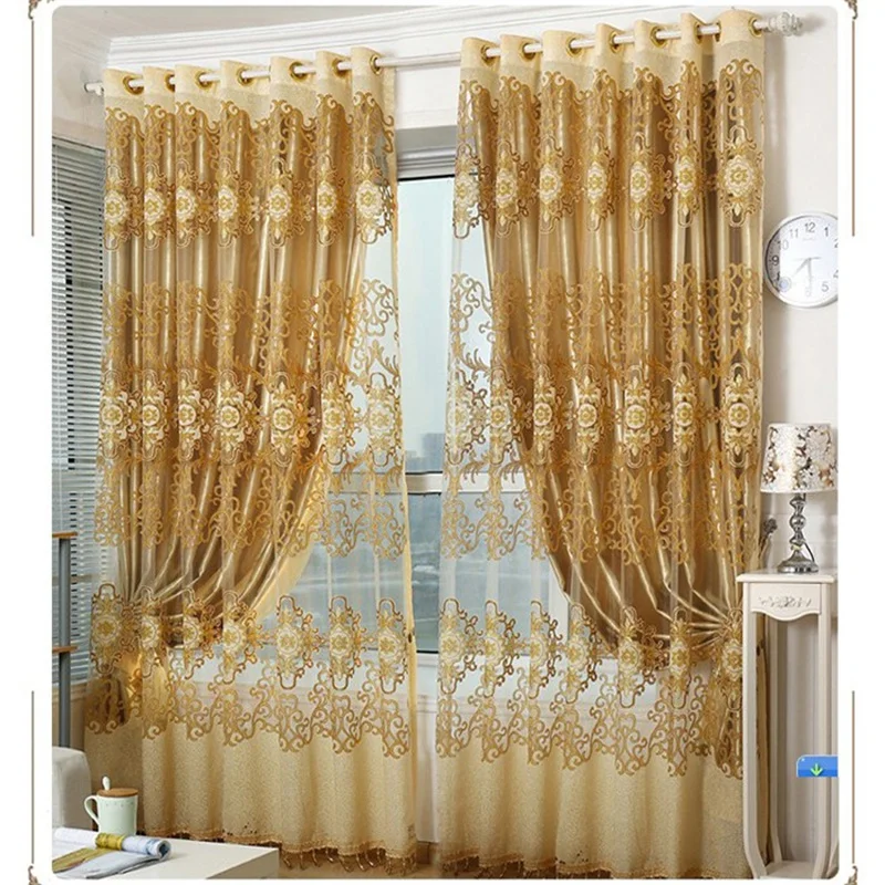 Luxury Light Brown Blackout Curtains Jacquard Shading Window Curtains