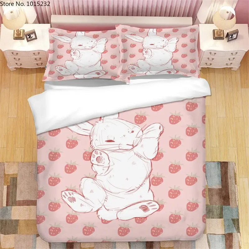 

2023 New Rabbit Strawberry 3D Printed Bedding Set Duvet Covers Pillowcases Comforter Bedding Set Bedclothes Bed Linen