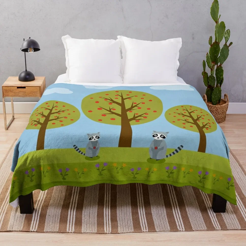 

Cute Raccoons and Apple Trees Throw Blanket Hairy Extra Large Throw christmas decoration Blankets