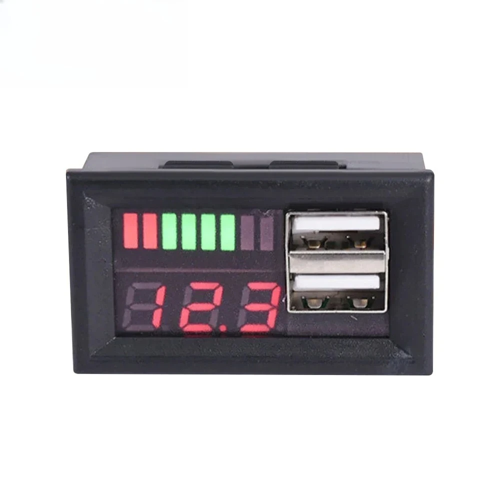 Compact 12V LED Voltmeter with Dual USB Charging Ports