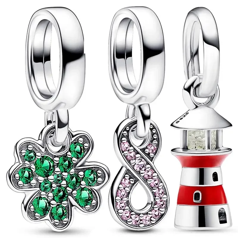 

Original Sparkling Infinity Lighthouse Four Leaf Clover Pendant Bead 925 Sterling Silver Charm Fit Europe Bracelet Diy Jewelry