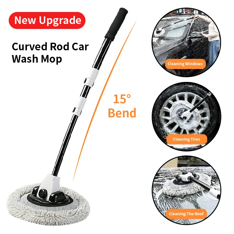 Car Cleaning Brush Telescoping Long Handle Clean Mop 15° Bend Car Wash