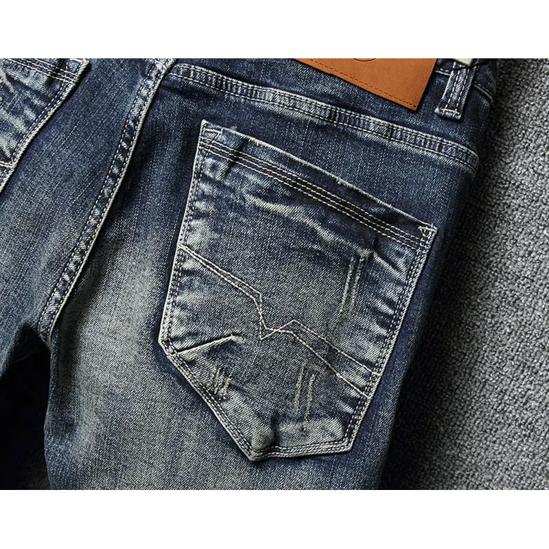 Street Fashion Men Jeans Retro Washed Blue Stretch Slim Fit Ripped Jeans Men Italian Style Vintage Designer Denim Pants Hombre